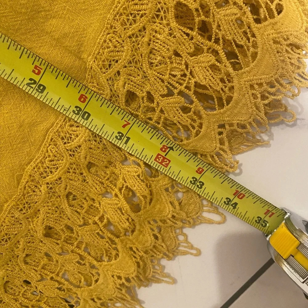 Umgee boutique a-line straight dress mustard yellow gold lacy crocheted sleeve - Picture 8 of 8